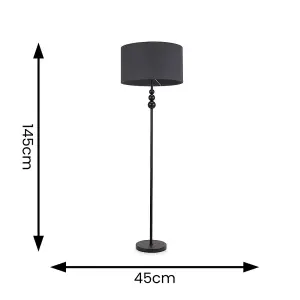 ValueLights Marissa Matt Black Stacked Ball Floor Lamp with Charcoal Grey Drum Shade