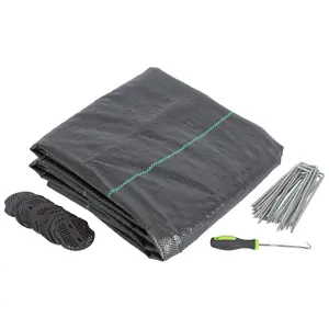 110gsm Weed Control Membrane with Pegs & Plates 2m x 10m Coverage (1 Roll)