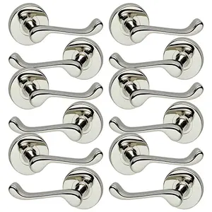 URBNLIVING 110mm Length 12 Pcs Scroll Metal & Polished Nickel Lever Latch Door Handles Set