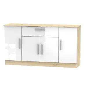 Trent 4 Door 1 Drawer Wide Unit in White Gloss & Bardolino Oak (Ready Assembled)