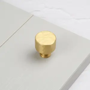 Satin Brass Hammered Knob 30mm Diameter