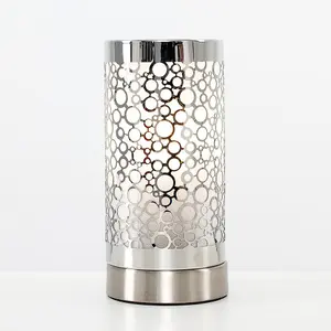 ValueLights Cadena Modern Brushed Chrome Touch Dimmer Bedside Table Lamp with Silver Chain Design Shade