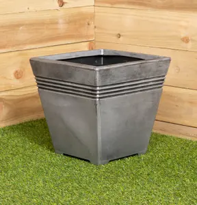 33cm Square Milano Grey Pewter Garden Patio Plant Pot