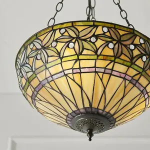 Tiffany Glass Hanging Ceiling Pendant Light Large Bronze Feature Shade i00070