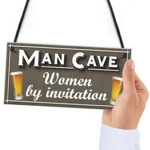 Man Cave Women Invitation Funny Door Home Bar Pub Hanging Plaque Husband Gift Sign