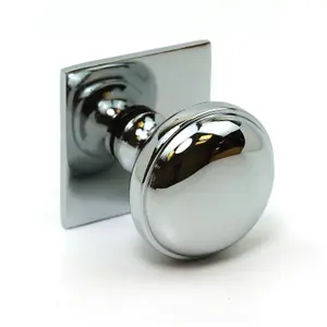 Oakcrafts - Chrome on Solid Brass Cabinet Knob with Plate - 32mm Diameter - Pack of 4