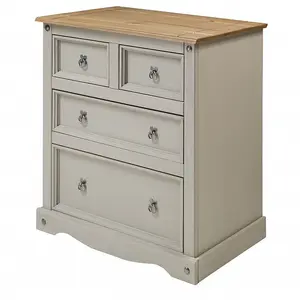 Mercers Furniture Corona Grey Wax Compact 2+2 Chest of 4 Drawers Solid Pine with Mexican Styling