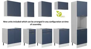 Kitchen Cabinet Set 9 Unit 300cm Navy Dark Blue Base Wall Oven Tall Housing Nora