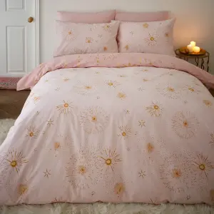 Catherine Lansfield Christmas Sparkle Reversible Double Duvet Cover Set with Pillowcases Blush Pink