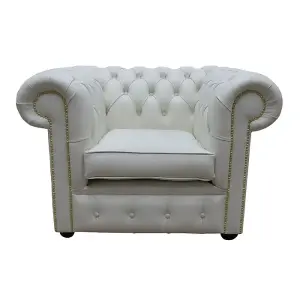 Chesterfield Low Back Club Chair Shelly White Real Leather In Classic Style