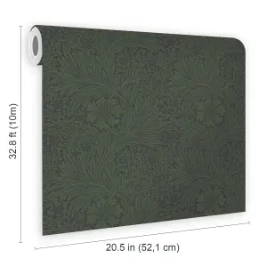 William Morris Gallery Collection Fibrous Green Marigold Metallic effect Smooth Wallpaper