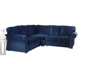 Mellows Plush Velvet Blue Corner Sofa Full Back 2c2