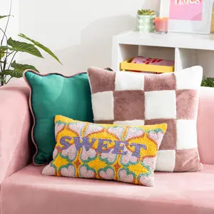 Heya Home Cozee Check Faux Fur Feather Rich Cushion