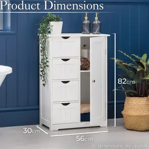 White Bathroom Cabinet 4 Drawer Unit Freestanding Wooden Storage Christow