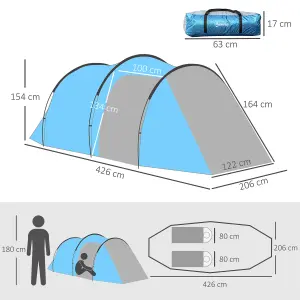 Outsunny 3 Man Camping Tent w/ 2 Rooms Porch Vents Rainfly Weather-Resistant