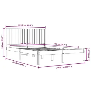 Berkfield Bed Frame Black Solid Wood Pine 200x200 cm