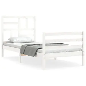 Berkfield Bed Frame with Headboard White 90x200 cm Solid Wood