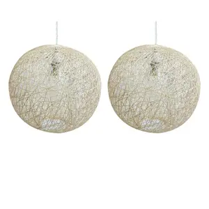 First Choice Lighting Set of 2 Abaca Natural 10" Globe Ceiling Light Shades