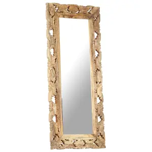 Berkfield Hand Carved Mirror Brown 110x50 cm Solid Mango Wood