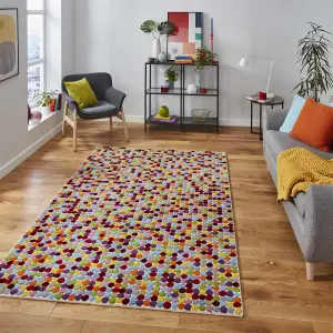 Multi Wool Funky Handmade Modern Easy To Clean Dotted Geometric DiningRoom Bedroom And Living Room Rug-120cm X 170cm