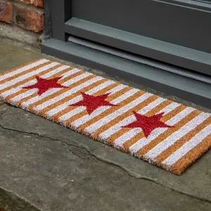 Printed Natural Coir Door Mat Striped Stars Decorative Heavy Duty Entrance Mat 27cm x 70cm Indoor / Sheltered Outdoor Use