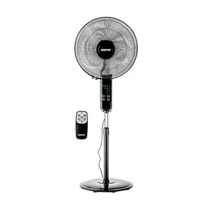 Geepas Black 16" 5 Blades Pedestal Fan with Remote Control Floor Standing Oscillating