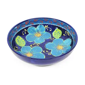 Classic Spanish Hand Painted Pattern Kitchen Dining Food Bowl 26cm Blue Flower