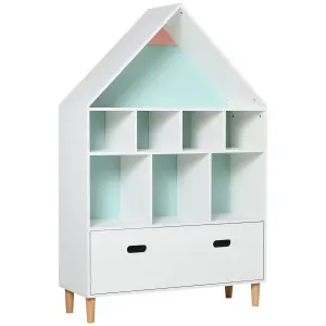 HOMCOM Kids Bookshelf Chest w/ Drawer Cubes Baby Toy Wood Organizer White