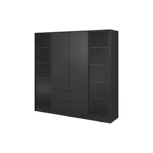  Kelly 206cm Glass Door Wardrobe in Classic Black - Timeless Storage with Reflective Elements