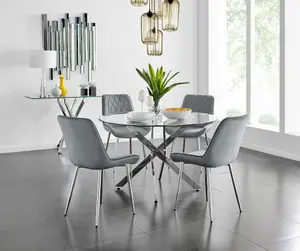 Furniturebox UK Novara 120cm Round Dining Table and 4 Grey Pesaro Silver Leg Chairs