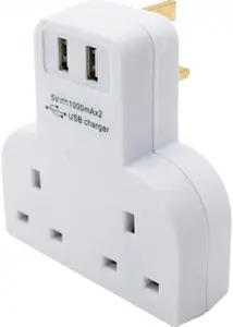 Double Socket Switch Plug 2 Gang Power Electric Adaptor Home Power 2 Usb Ports