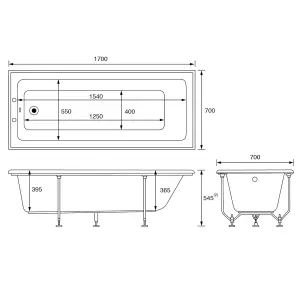 Cooke & Lewis Shaftesbury Classic White Rectangular Straight Bath (L)170cm (W)70cm