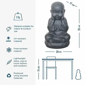 Buddha Statue Indoor and Outdoor, Grey Stone Effect Feng Shui Ornament, Buddha Baby Monk Figurine L20 W17 H35 cm