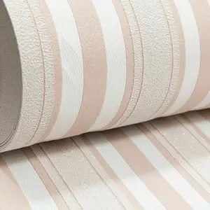 Glitter Striped Blush Pink White Paste The Wall Textured Heavy Vinyl Wallpaper