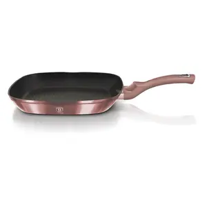 BERLINGER HAUS Rose 3pc Frying Grill Pan Aluminium Non Stick Marble Coating Metallic