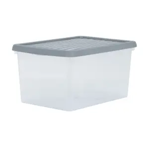 3 x Wham Box 16L Stackable Plastic Storage Box & Lid Clear/Steel