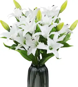 77cm LONG STEM White Artificial Lily Flower, Faux Plastic Lily, Home Garden Wedding Party Table Easter Decoration,WITHOUT VASE