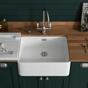 Astini Belfast 600 1.0 Bowl White Ceramic Butler Kitchen Sink & Chrome Waste