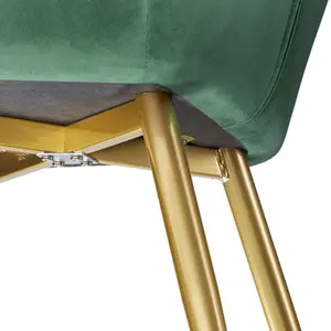 Chair Marilyn - with armrests, padded, velvet look, golden steel legs - dark green/gold