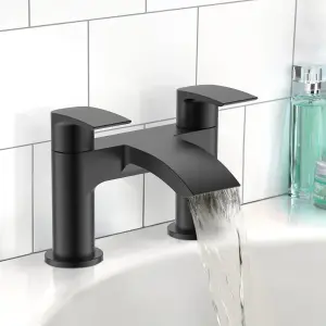 Nes Home Vago Contemporary Matte Black Deck Mounted Waterfall Bath Filler Tap