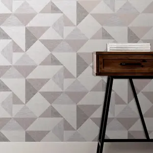 GoodHome Bretby Grey Metallic effect Geometric Smooth Wallpaper