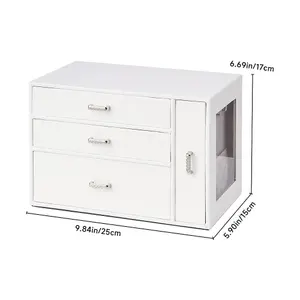 Sleek White Faux Leather Jewellery Box with Transparent Display Window and Necklace Drawer