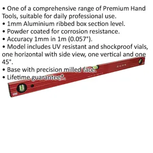 900mm Aluminium Ribbed Box Spirit Level with Precision 45 Degree Angle Measurement