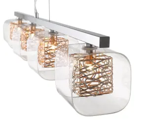 Luminosa Spring 4 Light Ceiling Pendant Bar Mesh Chrome, Copper, Glass Four, G9