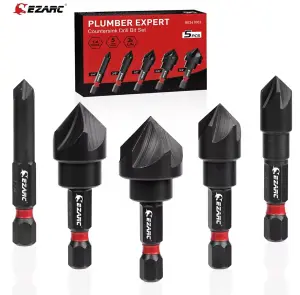 EZARC 5PCS Countersink Drill Bit Set for Metal, 1/4" Hex Shank, 6-19mm, 5 flute