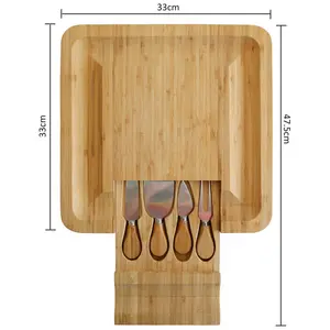 Bamboo Cheese Board And Knife Set. Best For Serving Cheese, Crackers, Salami And Food. Size: 33Cm X 33Cm X 3.5Cm. Christmas, Weddings And House Warming Gift