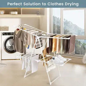 Costway 2-Tier Clothes Drying Rack Folding Dryer Stand w/ Height-Adjustable Wings