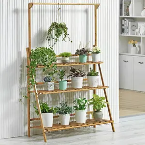 Outdoor 3 Tiered Foldable Garden Hanging Wood Plant Stand 1440mm H