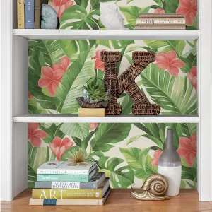 NuWallpaper NU2926 Tropical Paradise Peel & Stick Wallpaper, Green & Pink