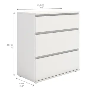 Nova Matt white 3 Drawer Chest of drawers (H)835mm (W)768mm (D)400mm